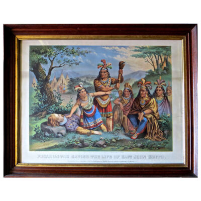 Pocahontas and John Smith.  Chromo-Lithograph.  Dated 1870.   Rare.