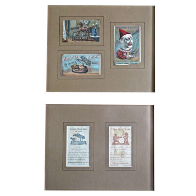 (5)  Mechanical Bank Trade Cards in Frame.       Circa 1880's.