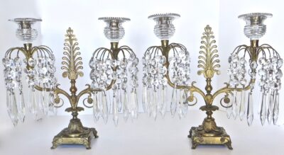 Pair of Regency Cut-Glass and Gilt-Metal Two Light Candelabras Circa 1815