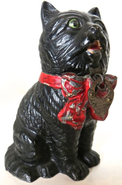 Spelter Still Bank "Seated Cat With A Bow" German, Circa 1920