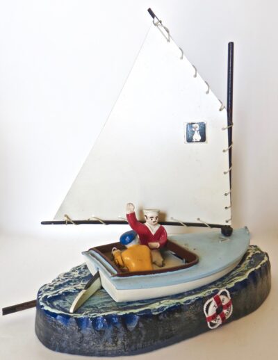 "Cat Boat" Mechanical Toy Penny Bank. American, Circa 1968
