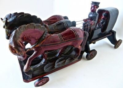 Prototype Late 19th C. Hand Carved Toy Horse Drawn Hansom Cab, American