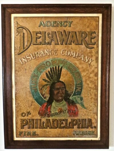 Advertising Tin Sign "The Delaware Insurance Company of Philadelphia" Circa 1885