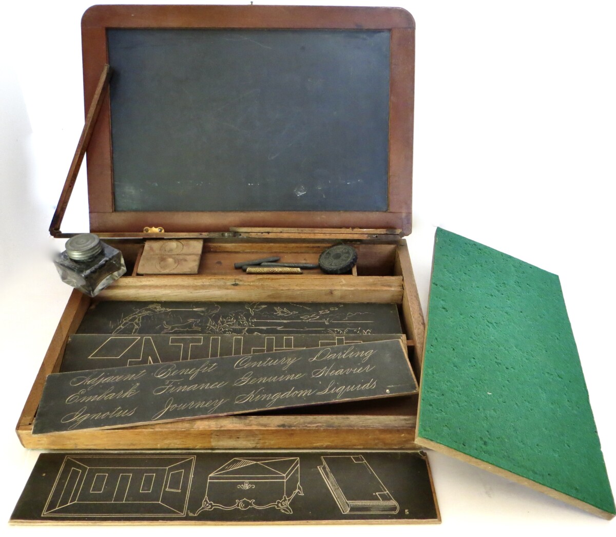 Child's Learning Desk Chalk Board, With Accessories; "Writing School Slate Desk", Circa 1875 - Image 3