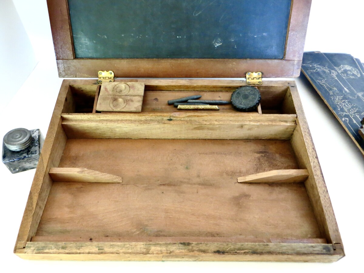 Child's Learning Desk Chalk Board, With Accessories; "Writing School Slate Desk", Circa 1875 - Image 4