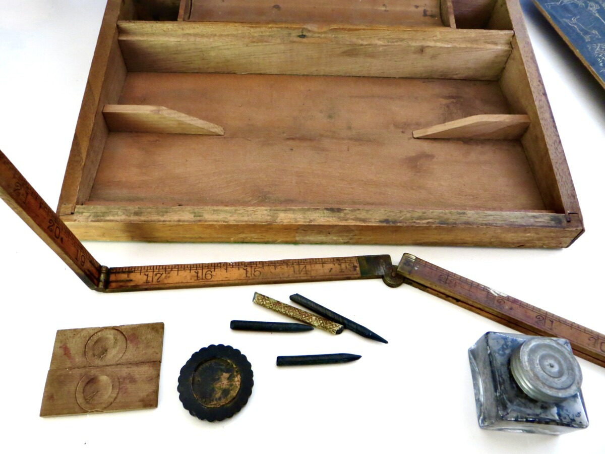 Child's Learning Desk Chalk Board, With Accessories; "Writing School Slate Desk", Circa 1875 - Image 5