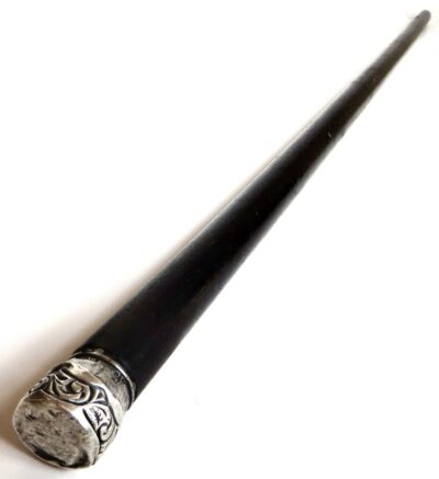 American Mahogany Late 19th Century Walking Stick With Sterling Silver Collar