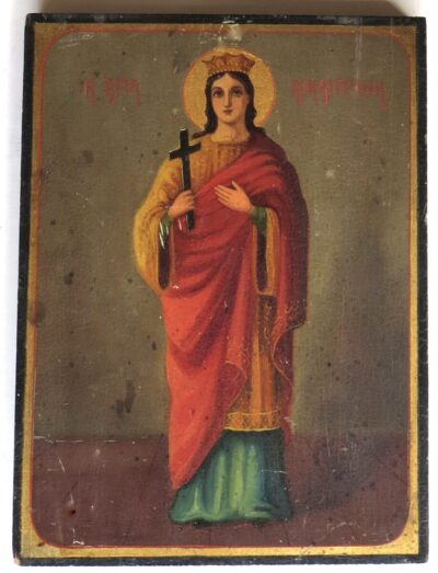 19th Century Hand Painted Greek Orthodox Religious Icon Circa 1885