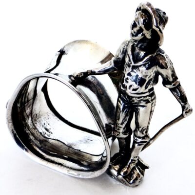 Silver Plated Victorian Figural Napkin Ring, "Goldminer" American Circa 1909