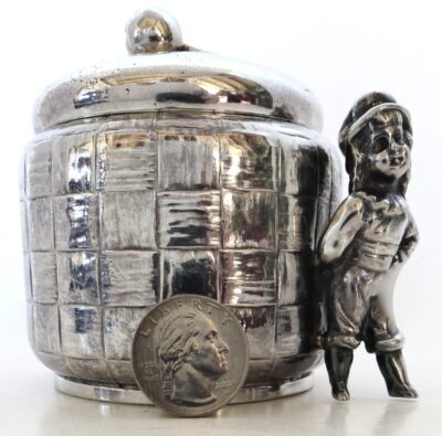 Late 19thC Fine Quality Silver Plated Figural Double Lidded Tea or Jam Container