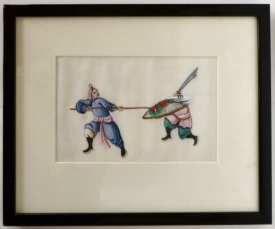 Mid 19th Century Performative Themed Chinese Framed Watercolor On Pith Paper