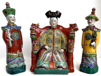(3) Piece Chinese Fine Porcelain Pre-War Figure "Empress with Two Attendants" Circa 1935