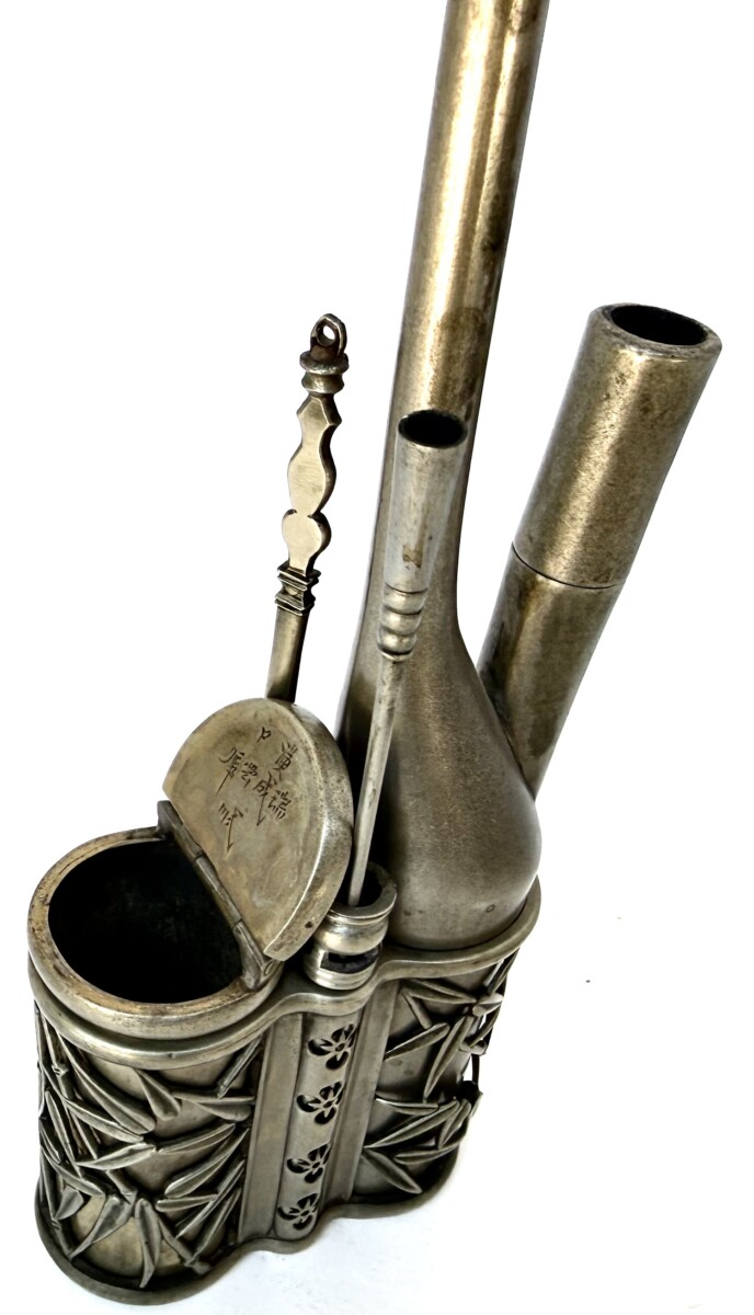 Fine Quality Late 19th Century Antique Chinese Qing Dynasty Paktong Water Pipe by (Hankou Rui Cheng) Marked - Image 9